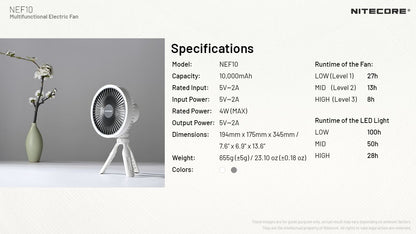 Nitecore NEF10 electrische ventilator  oplaadbaar